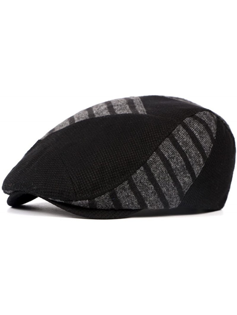 Newsboy Caps Knitted Newsboy Cap Stripe Irish Hats Classic Gatsby Ivy Flat Golf Driving Hat - Black - CX18COT79XA $26.96