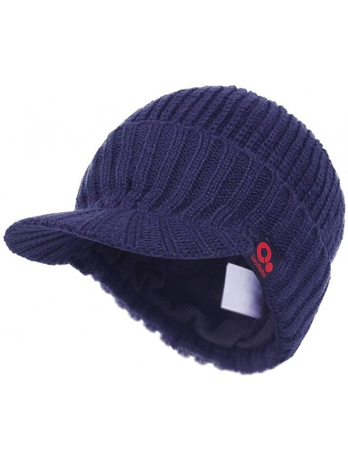 Skullies & Beanies Daily Knit Visor Brim Beanie Hat Fleece Lined Skull Ski Cap - Blue - CW11RGRTPPX $13.71