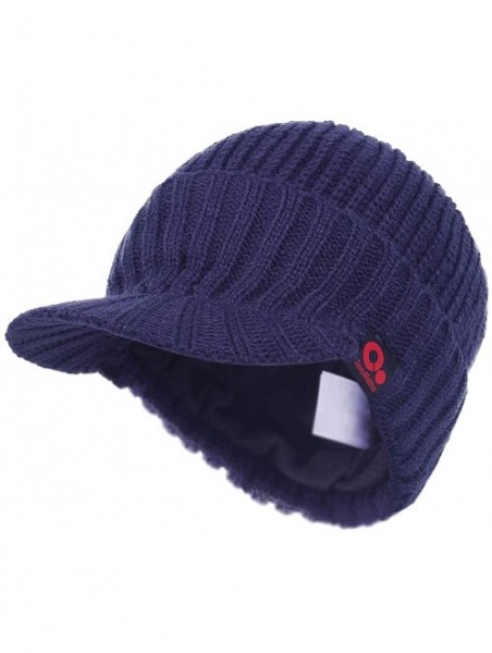 Skullies & Beanies Daily Knit Visor Brim Beanie Hat Fleece Lined Skull Ski Cap - Blue - CW11RGRTPPX $13.71