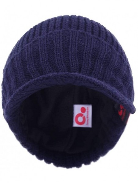 Skullies & Beanies Daily Knit Visor Brim Beanie Hat Fleece Lined Skull Ski Cap - Blue - CW11RGRTPPX $13.71