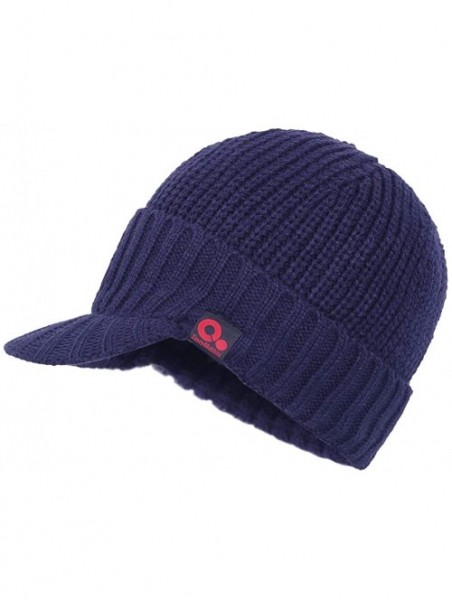 Skullies & Beanies Daily Knit Visor Brim Beanie Hat Fleece Lined Skull Ski Cap - Blue - CW11RGRTPPX $13.71