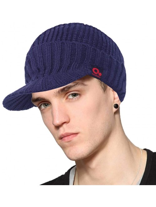 Skullies & Beanies Daily Knit Visor Brim Beanie Hat Fleece Lined Skull Ski Cap - Blue - CW11RGRTPPX $13.71