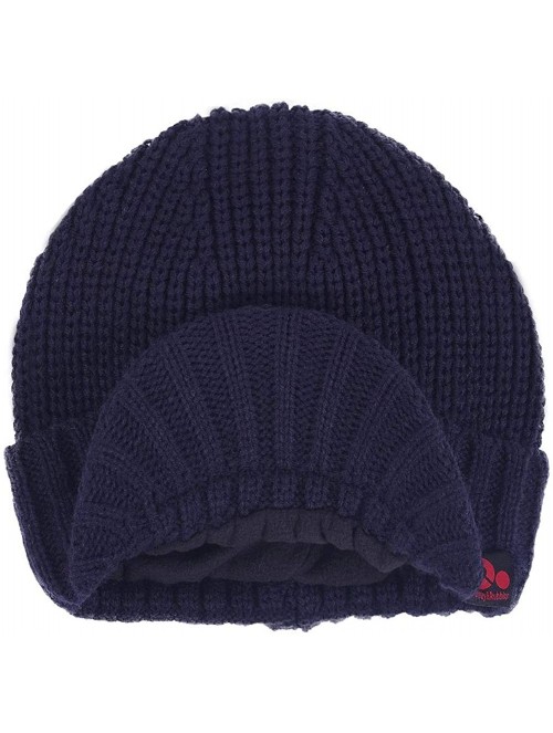 Skullies & Beanies Daily Knit Visor Brim Beanie Hat Fleece Lined Skull Ski Cap - Blue - CW11RGRTPPX $13.71