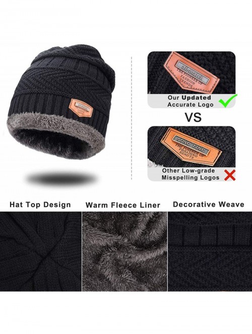 Skullies & Beanies Winter Knit Beanie Hat Neck Warmer Scarf and Touch Screen Gloves Set 2/3 Pcs Fleece Lined Skull Cap for Me...