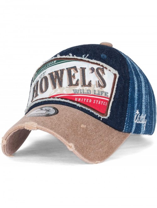 Baseball Caps Howel's Distressed Vintage Washed Cotton Denim Baseball Cap Trucker Hat - Indigo Blue - CW17YK4Y89R $16.97