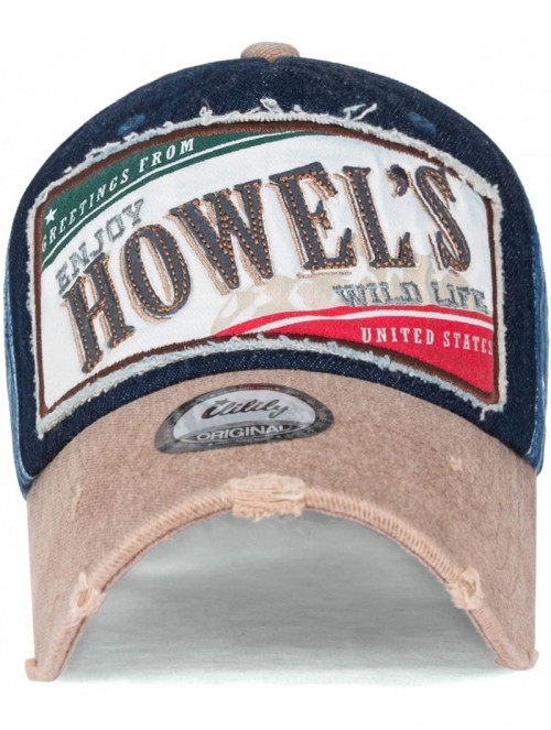 Baseball Caps Howel's Distressed Vintage Washed Cotton Denim Baseball Cap Trucker Hat - Indigo Blue - CW17YK4Y89R $16.97