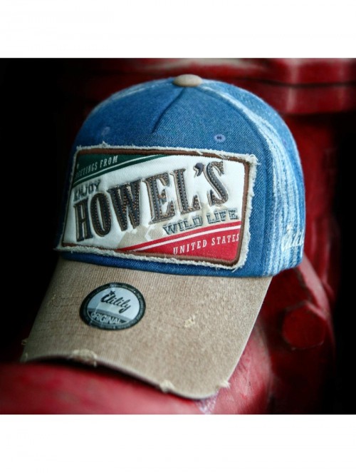 Baseball Caps Howel's Distressed Vintage Washed Cotton Denim Baseball Cap Trucker Hat - Indigo Blue - CW17YK4Y89R $16.97