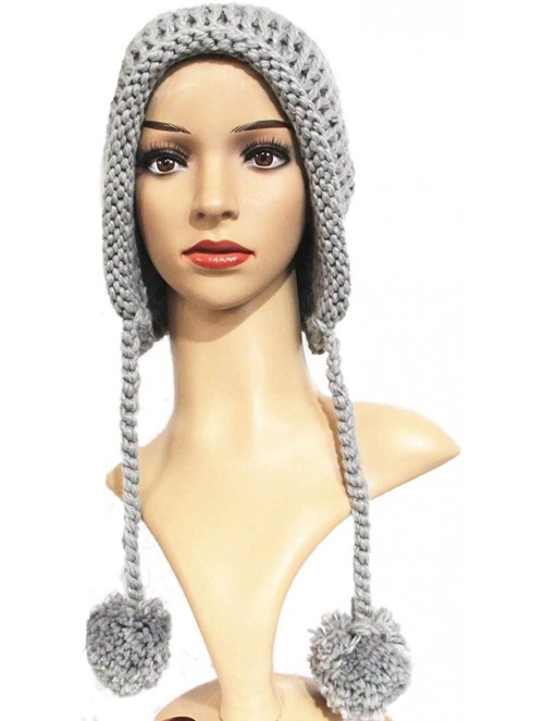 Skullies & Beanies Women Hat Handmade Crochet Braided Pompom Beanie Knit Caps Warm Winter - Grey - CI189WRCO0L $12.93