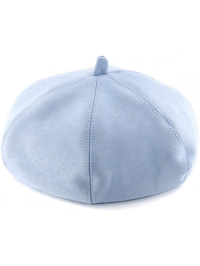 Berets Men Women Faux Suede French Beret Plain Color Artist Hat FFH390BEI - Ffh390 Light Blue - C1186NIGKLN $17.48