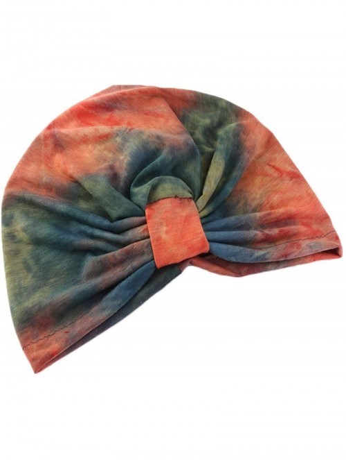 Skullies & Beanies Shiny Turban Hat Headwraps Twist Pleated Hair Wrap Stretch Turban - Tie Dye Orange - CH199IEUU5E $11.72