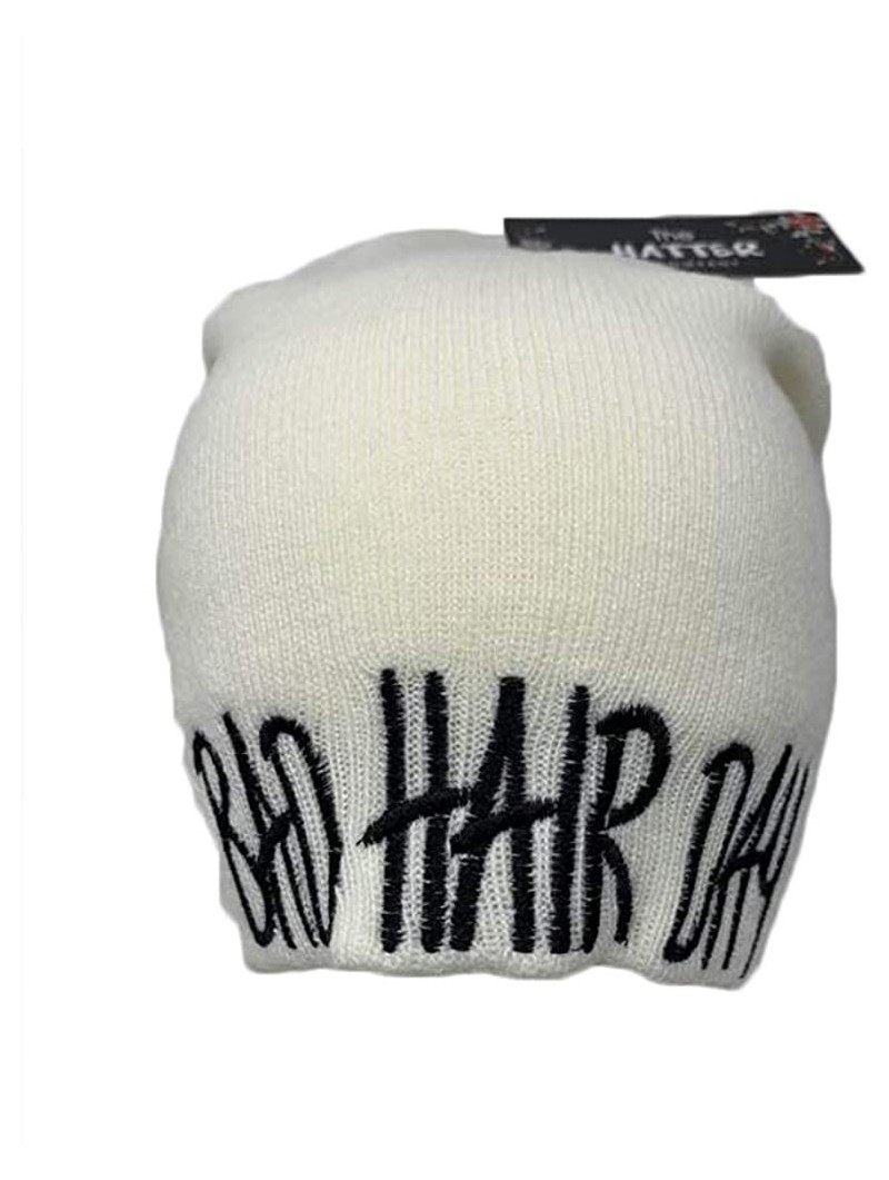 Skullies & Beanies Long Beanie with Bad Hair Day Embroidery - White - CI18M7QOQNS $14.76