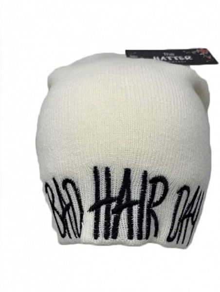 Skullies & Beanies Long Beanie with Bad Hair Day Embroidery - White - CI18M7QOQNS $14.76