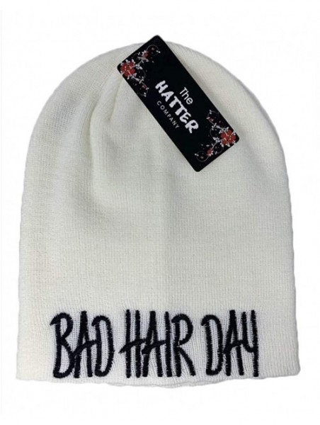 Skullies & Beanies Long Beanie with Bad Hair Day Embroidery - White - CI18M7QOQNS $14.76