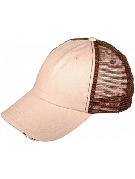 Baseball Caps Unisex Unstructured Special Washed Distressed Mesh Trucker Cap - Putty/Brown-6887 - CQ12FL8D8AP $14.66