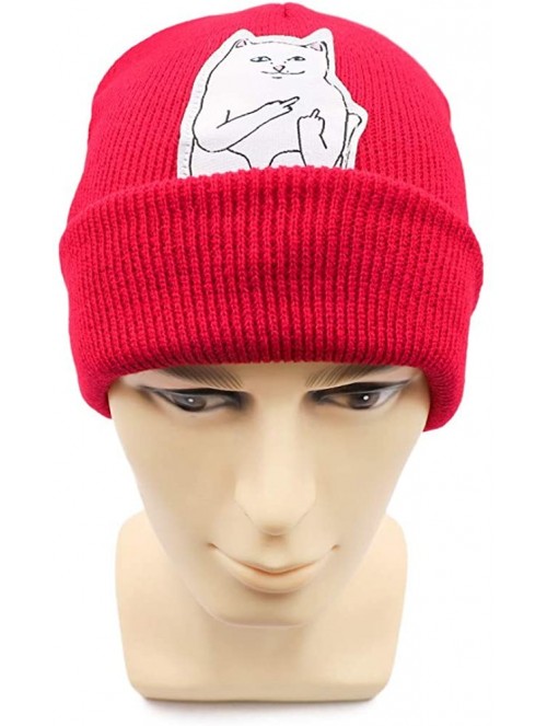 Skullies & Beanies Unisex Men Women Knit Cuff Beanie Hip Hop Beanie Hat Cat Crochet Skull Cap - Wine Red(for Adult) - C412MB4...