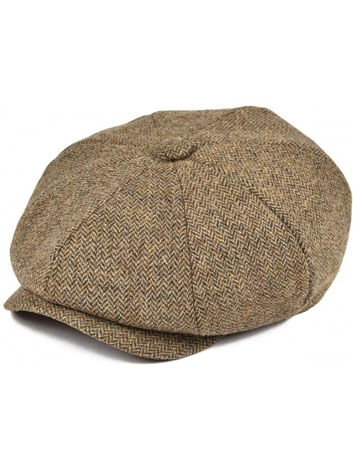 Newsboy Caps Men's Premium Wool Classic Flat Ivy Newsboy Cap Herringbone Pattern Flecked Hat - Herringbone Khaki - C618T2GCM4...