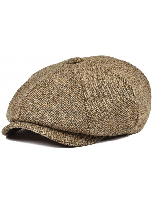 Newsboy Caps Men's Premium Wool Classic Flat Ivy Newsboy Cap Herringbone Pattern Flecked Hat - Herringbone Khaki - C618T2GCM4...