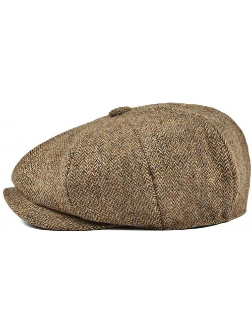 Newsboy Caps Men's Premium Wool Classic Flat Ivy Newsboy Cap Herringbone Pattern Flecked Hat - Herringbone Khaki - C618T2GCM4...