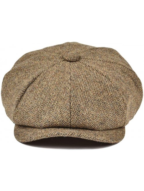 Newsboy Caps Men's Premium Wool Classic Flat Ivy Newsboy Cap Herringbone Pattern Flecked Hat - Herringbone Khaki - C618T2GCM4...