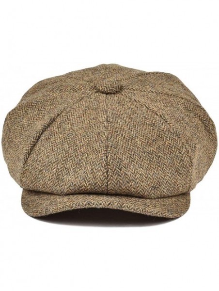 Newsboy Caps Men's Premium Wool Classic Flat Ivy Newsboy Cap Herringbone Pattern Flecked Hat - Herringbone Khaki - C618T2GCM4...