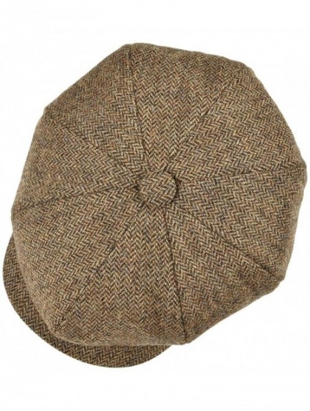 Newsboy Caps Men's Premium Wool Classic Flat Ivy Newsboy Cap Herringbone Pattern Flecked Hat - Herringbone Khaki - C618T2GCM4...