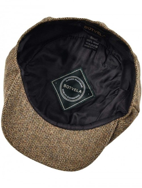 Newsboy Caps Men's Premium Wool Classic Flat Ivy Newsboy Cap Herringbone Pattern Flecked Hat - Herringbone Khaki - C618T2GCM4...