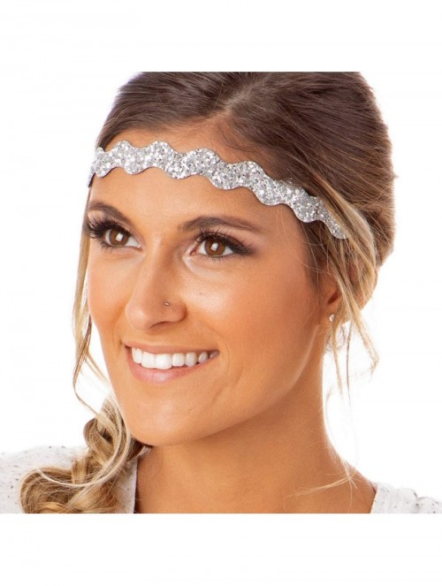 Headbands Women's Adjustable NO Slip Wave Bling Glitter Headband - Silver Wave 1pk - CA11VC7E08F $11.25
