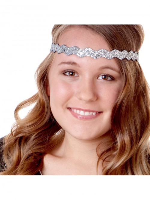 Headbands Women's Adjustable NO Slip Wave Bling Glitter Headband - Silver Wave 1pk - CA11VC7E08F $11.25