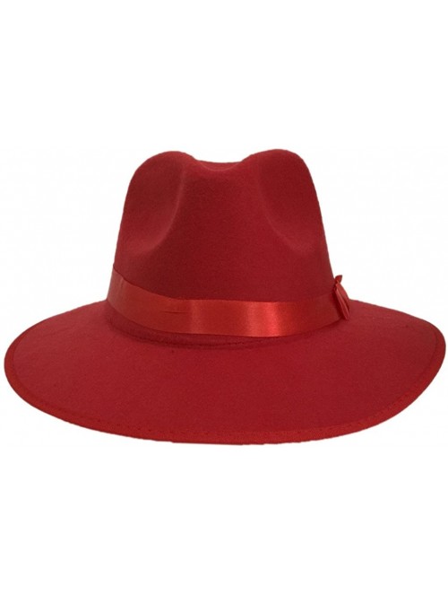 Fedoras Unisex Women Imitation Cashmere Large Brim Panama Sun Fedora Hat - Red - CT121O4JV1B $14.29