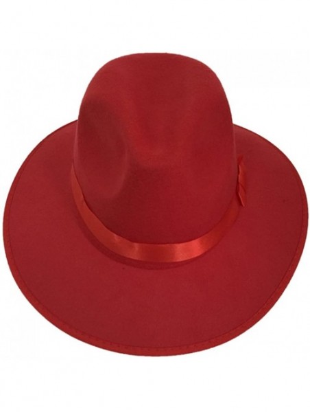 Fedoras Unisex Women Imitation Cashmere Large Brim Panama Sun Fedora Hat - Red - CT121O4JV1B $14.29