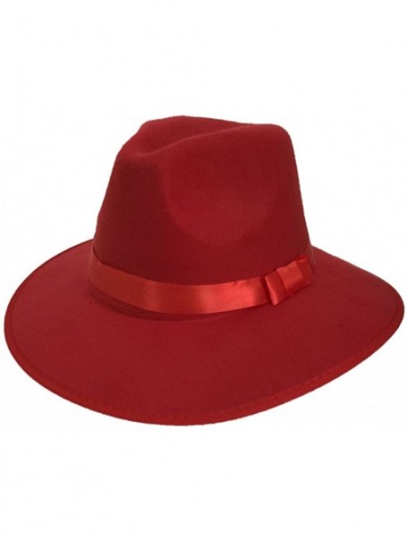 Fedoras Unisex Women Imitation Cashmere Large Brim Panama Sun Fedora Hat - Red - CT121O4JV1B $14.29