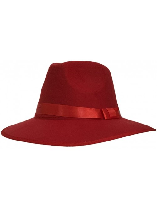 Fedoras Unisex Women Imitation Cashmere Large Brim Panama Sun Fedora Hat - Red - CT121O4JV1B $14.29