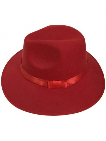 Fedoras Unisex Women Imitation Cashmere Large Brim Panama Sun Fedora Hat - Red - CT121O4JV1B $14.29