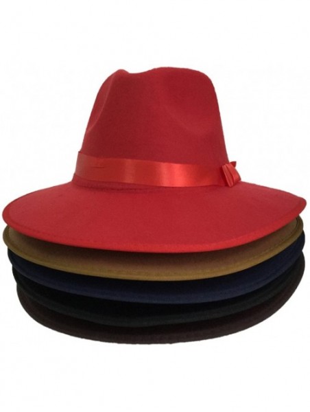 Fedoras Unisex Women Imitation Cashmere Large Brim Panama Sun Fedora Hat - Red - CT121O4JV1B $14.29