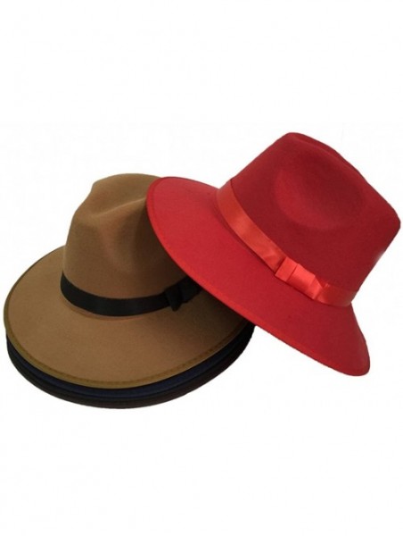 Fedoras Unisex Women Imitation Cashmere Large Brim Panama Sun Fedora Hat - Red - CT121O4JV1B $14.29