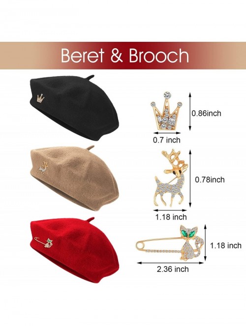 Berets Women Berets Hat Vintage Beanie Cap French Style Artist Cap with Cute Brooch Pin - Color Set 1 - C718XQKGD8D $13.65