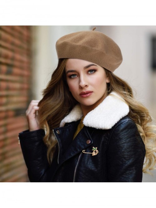 Berets Women Berets Hat Vintage Beanie Cap French Style Artist Cap with Cute Brooch Pin - Color Set 1 - C718XQKGD8D $13.65