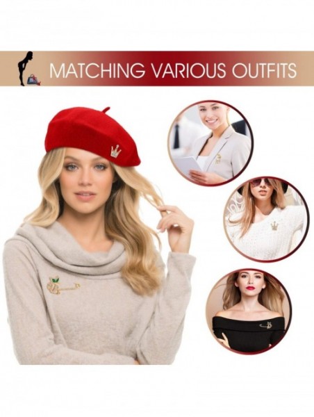 Berets Women Berets Hat Vintage Beanie Cap French Style Artist Cap with Cute Brooch Pin - Color Set 1 - C718XQKGD8D $13.65