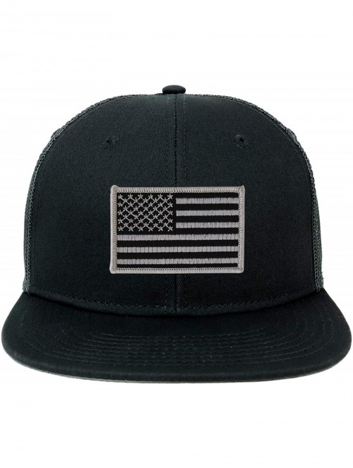 Baseball Caps Oversize XXL Black Grey USA Flag Patch Flatbill Mesh Snapback Cap - Black - CO18LSRRILW $26.12