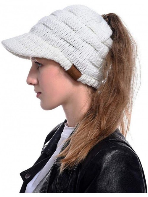 Skullies & Beanies Women Knitted Cap Winter Warm Ponytail Beanie Hats & Caps - White - CP192KMCD5X $18.66