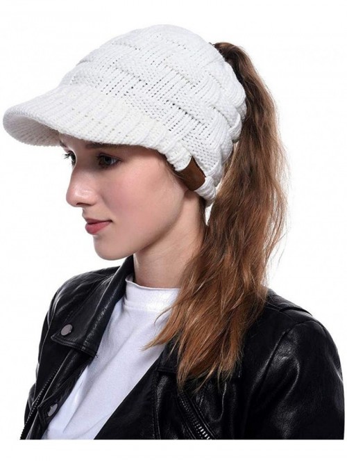 Skullies & Beanies Women Knitted Cap Winter Warm Ponytail Beanie Hats & Caps - White - CP192KMCD5X $18.66