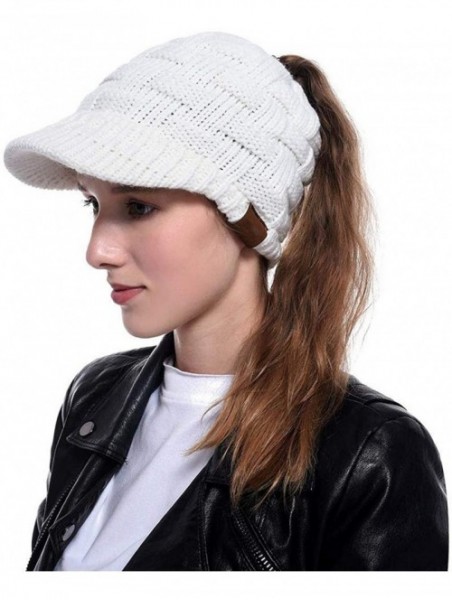 Skullies & Beanies Women Knitted Cap Winter Warm Ponytail Beanie Hats & Caps - White - CP192KMCD5X $18.66