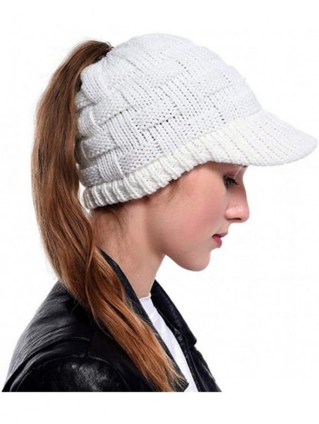 Skullies & Beanies Women Knitted Cap Winter Warm Ponytail Beanie Hats & Caps - White - CP192KMCD5X $18.66