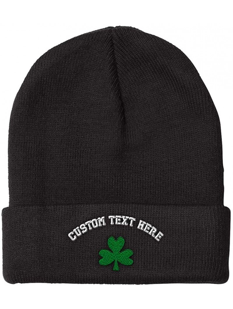 Skullies & Beanies Custom Beanie for Men & Women Shamrock Embroidery Acrylic Skull Cap Hat - Black - CP18ZS3RNW3 $22.76