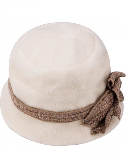 Bucket Hats Womens 1920s Gatsby Wool Flower Band Beret Beanie Cloche Bucket Hat A374 - White - CB12M2Q22NJ $17.93