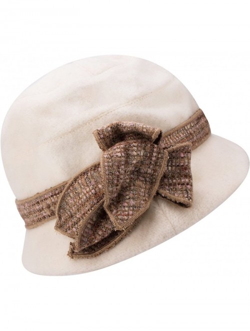 Bucket Hats Womens 1920s Gatsby Wool Flower Band Beret Beanie Cloche Bucket Hat A374 - White - CB12M2Q22NJ $17.93