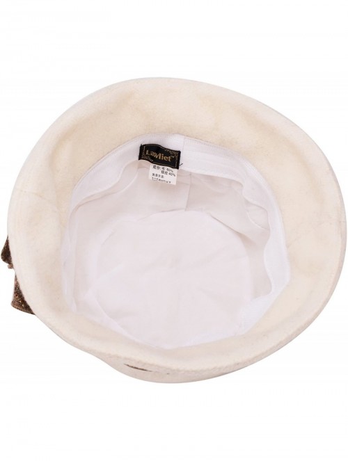 Bucket Hats Womens 1920s Gatsby Wool Flower Band Beret Beanie Cloche Bucket Hat A374 - White - CB12M2Q22NJ $17.93