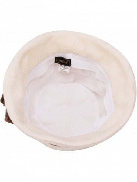 Bucket Hats Womens 1920s Gatsby Wool Flower Band Beret Beanie Cloche Bucket Hat A374 - White - CB12M2Q22NJ $17.93