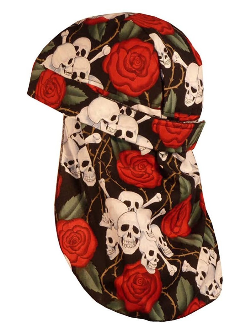 Skullies & Beanies No Tie Desert Skull Cap Biker Style Headwraps Doo - Skulls & Roses - CY1802HLY4X $18.87