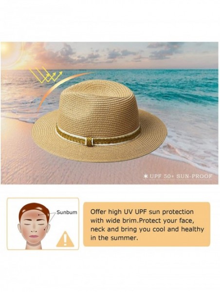 Sun Hats Womens Sun Straw Panama Hat - Foldable Floppy Wide Brim Hat Beach Cap UPF50 - Brown - CT18UXC8EUD $18.86